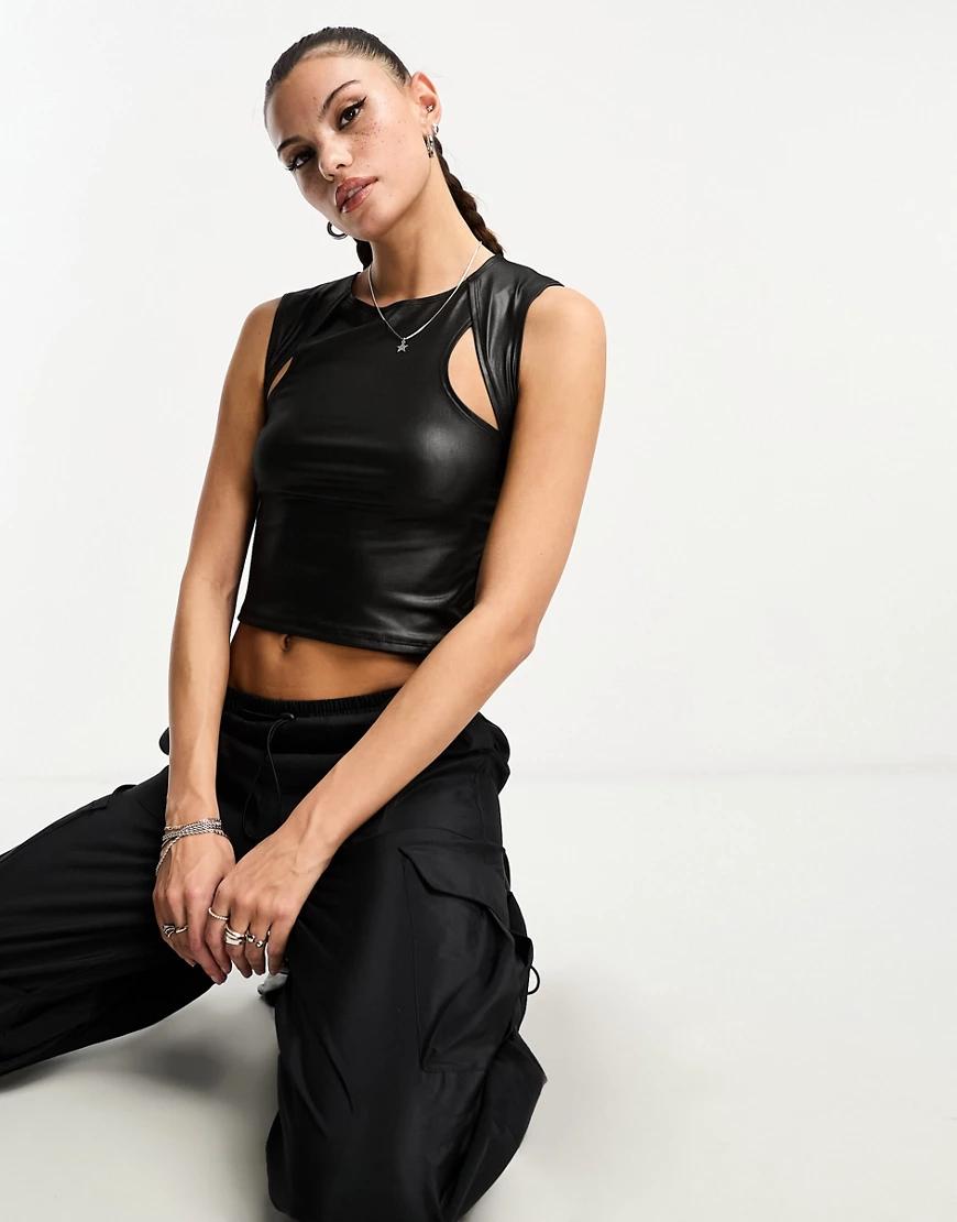 czarny crop top ekoskóra