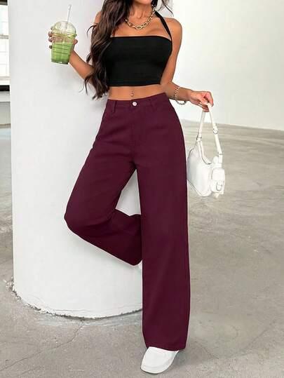 Bordowe spodnie jeans 