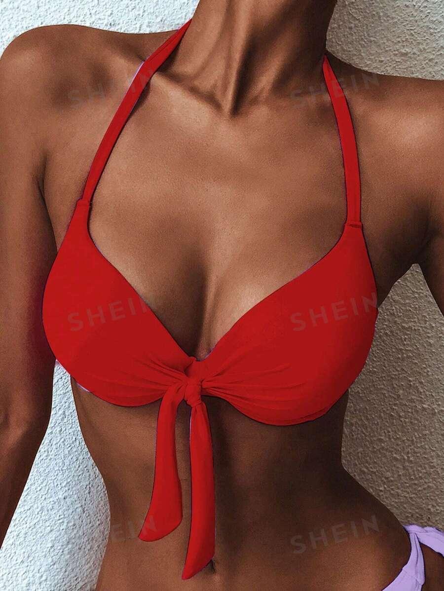 wiązana czerwona góra od bikini