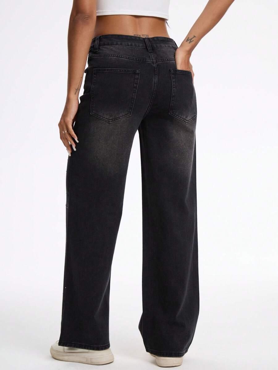 CZARNE SPODNIE JEANS ZDOBIENIE 
