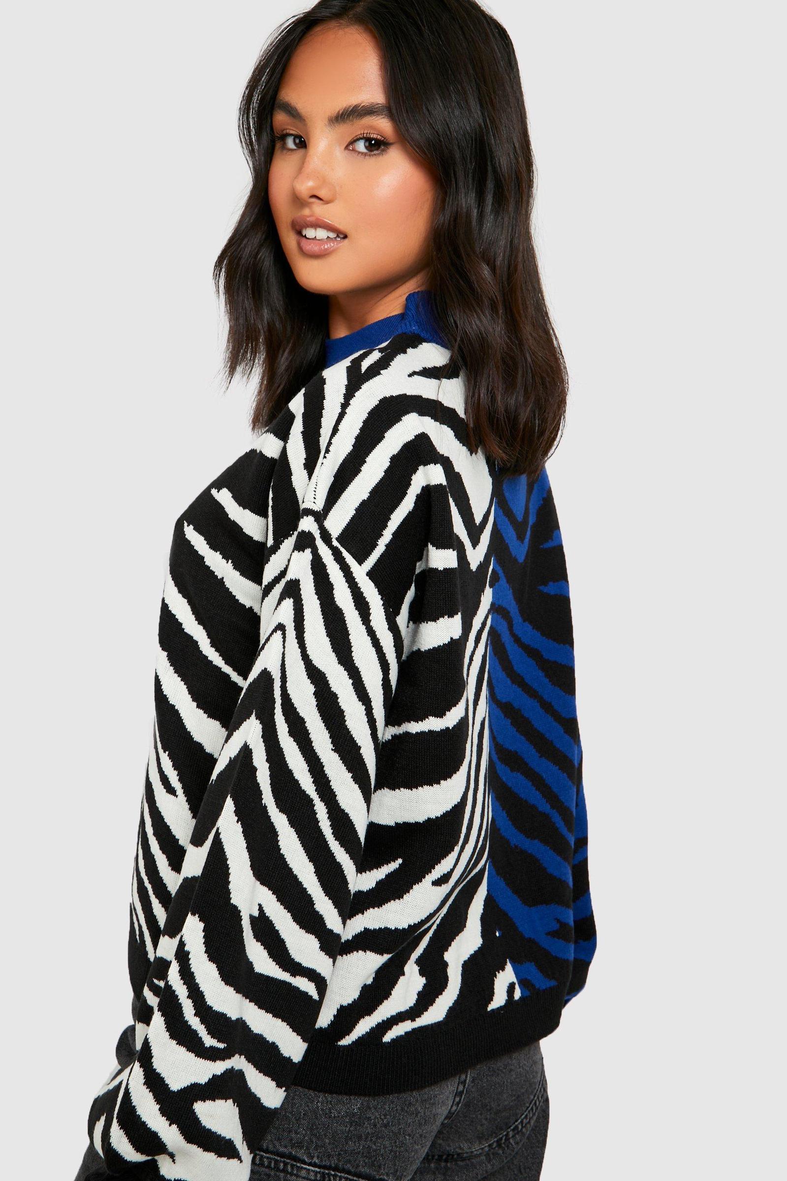 kontrastowy sweter zebra print