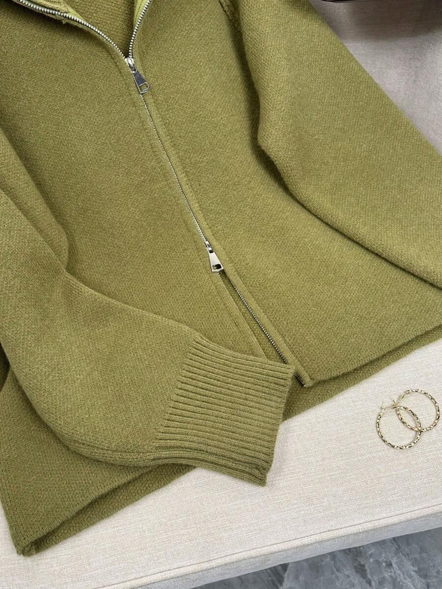 ZIELONY DZIANINOWY SWETER ZIP