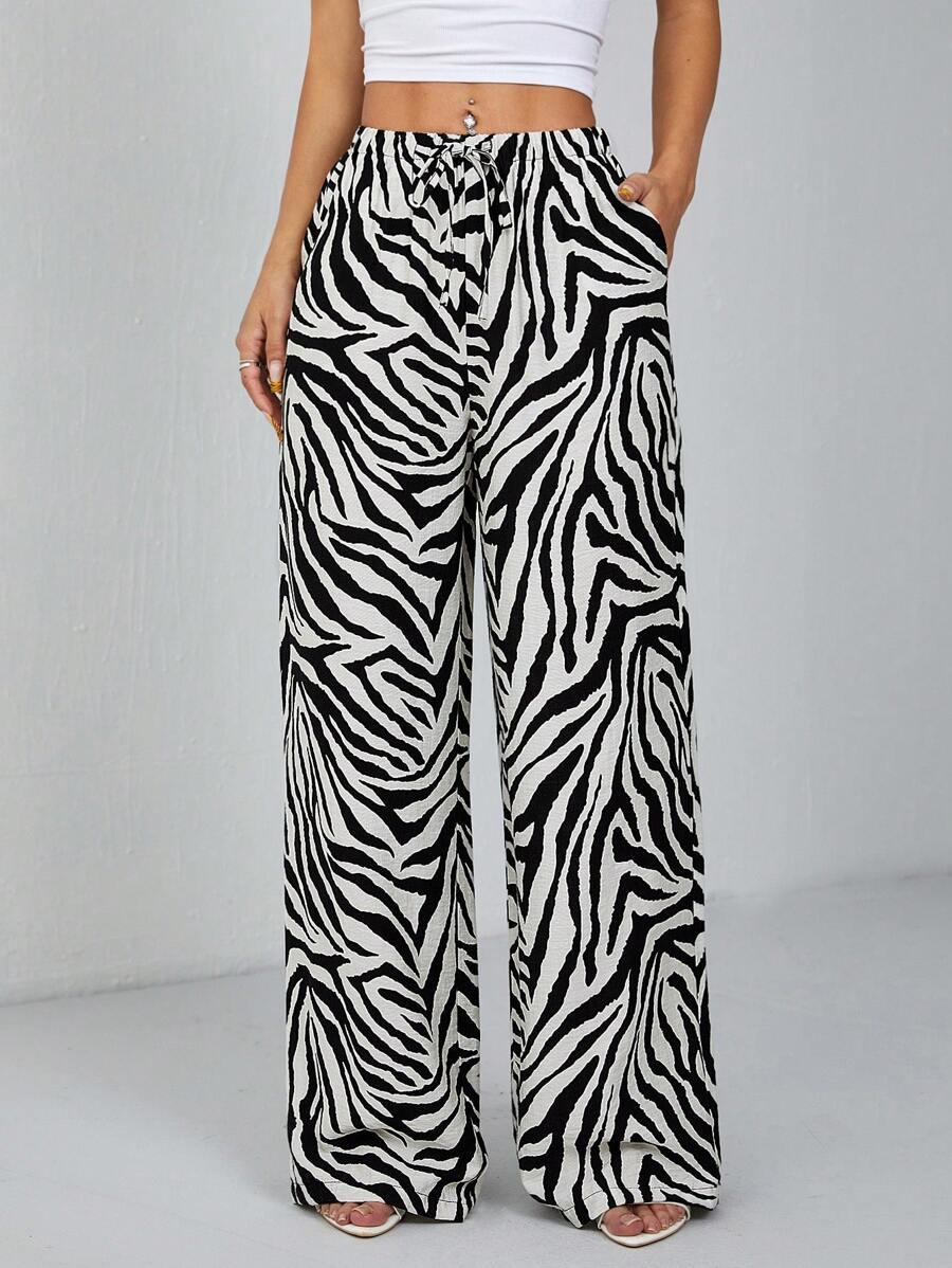 WIĄZANE SPODNIE ANIMAL PRINT