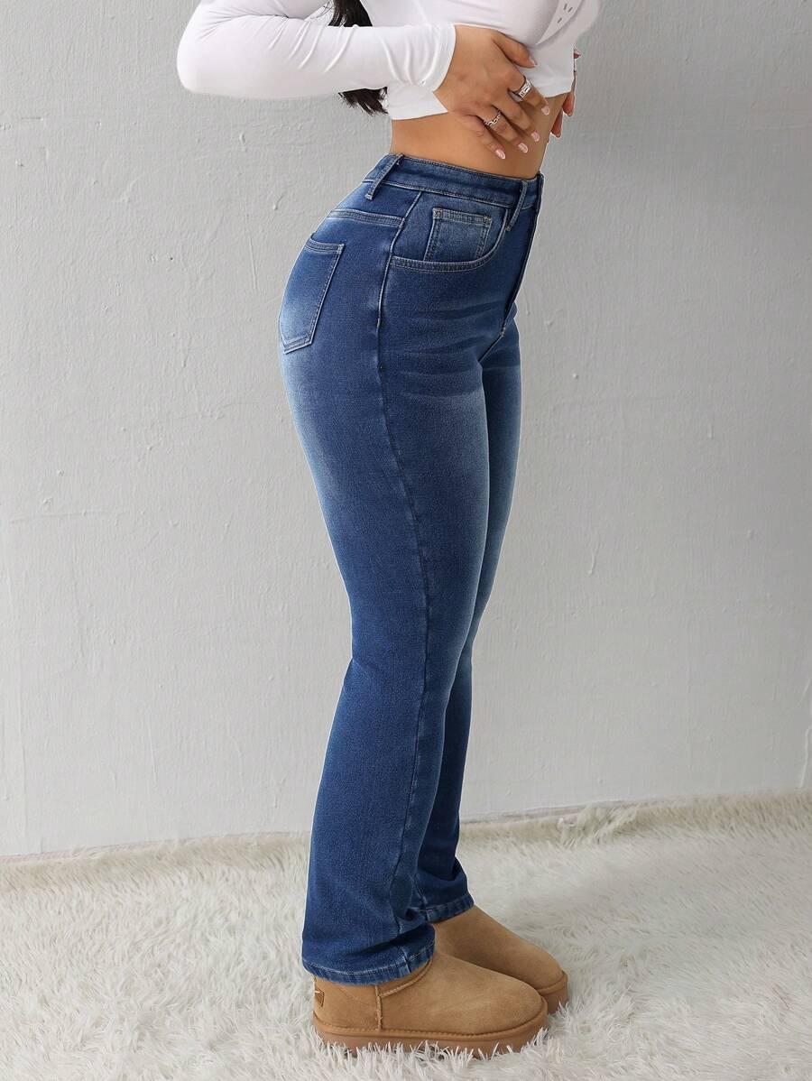 NIEBIESKIE SPODNIE JEANSOWE WYSOKI STAN