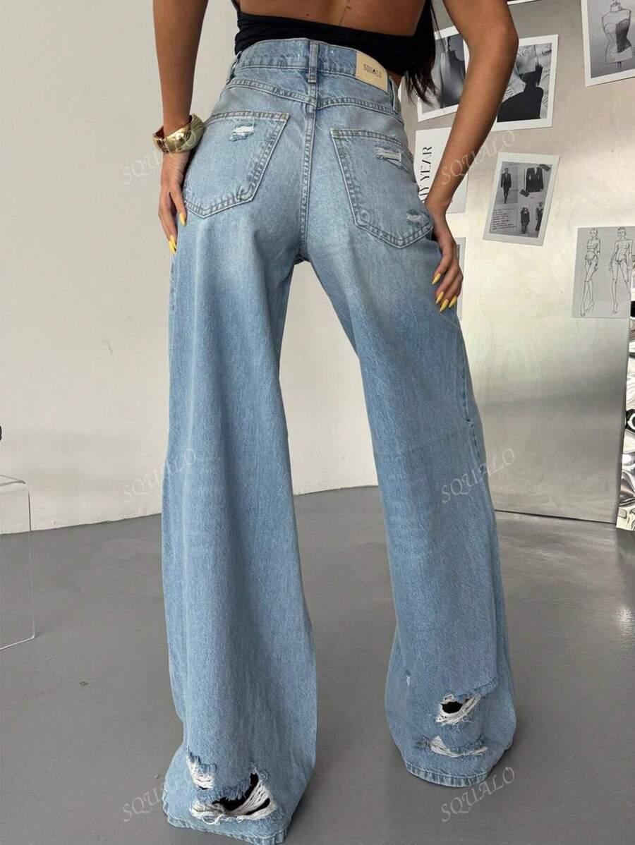 NIEBIESKIE SPODNIE JEANS SZEROKIE NOGAWKI