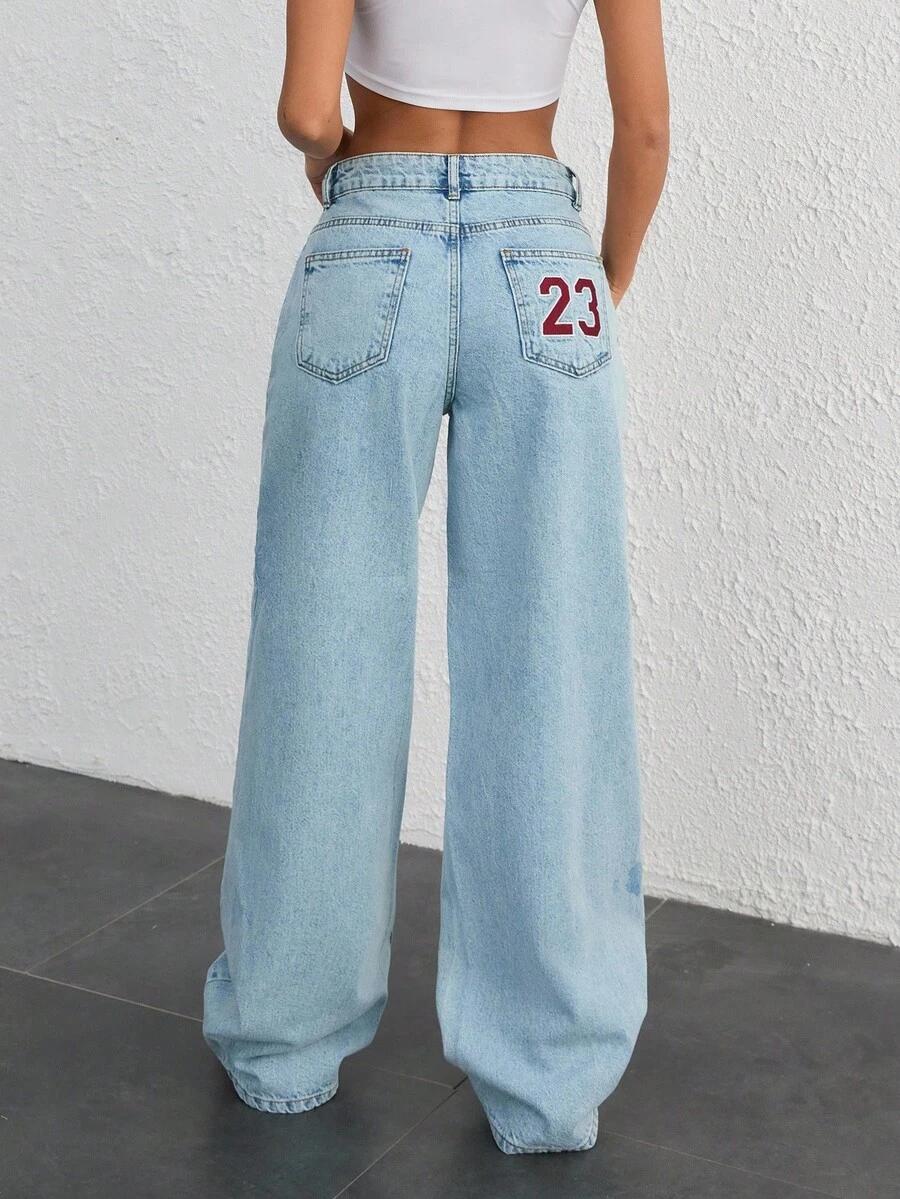 NIEBIESKIE SPODNIE JEANS haft