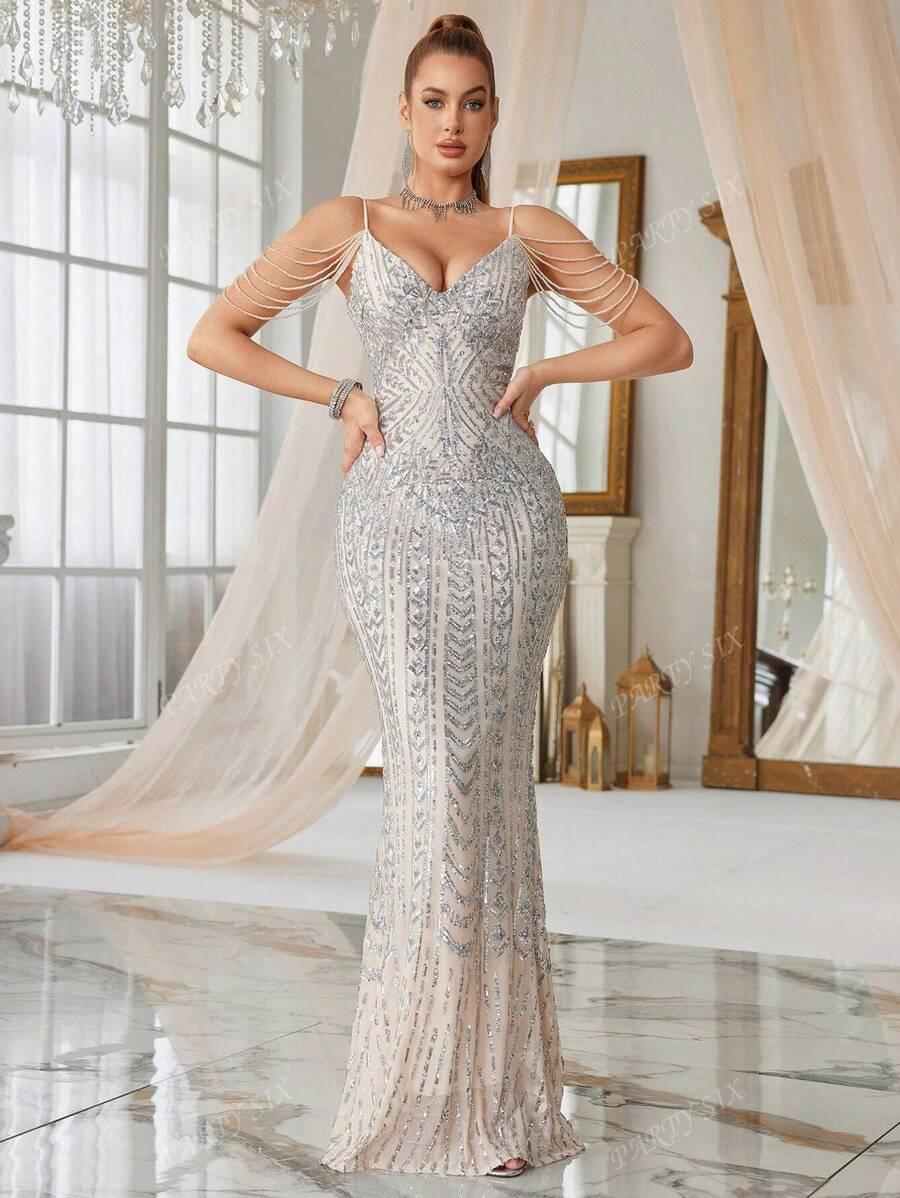ZDOBIONA SUKIENKA MAXI POŁYSK