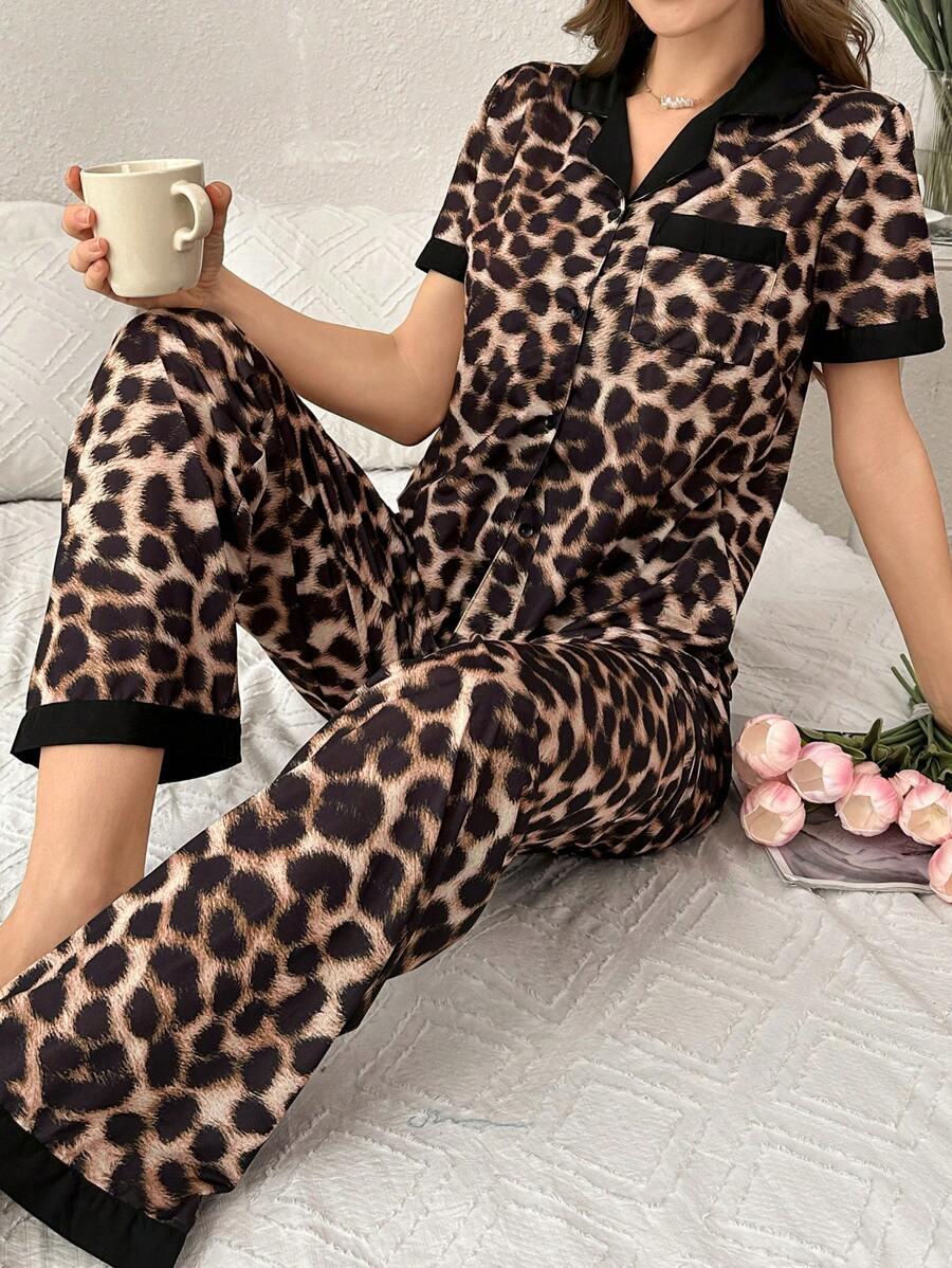 piżama komplet animal print spodnie koszula
