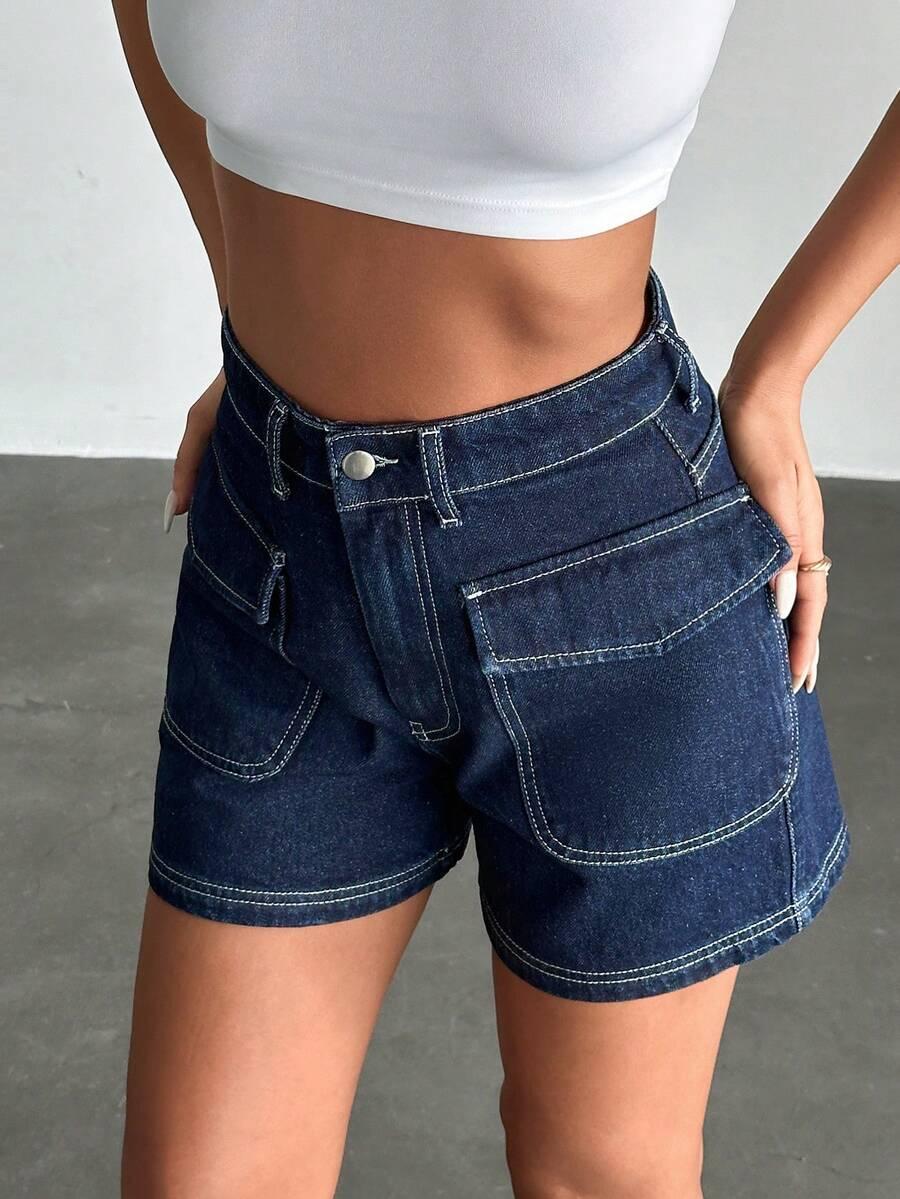GRANATOWE SPODENKI JEANS KIESZENIE