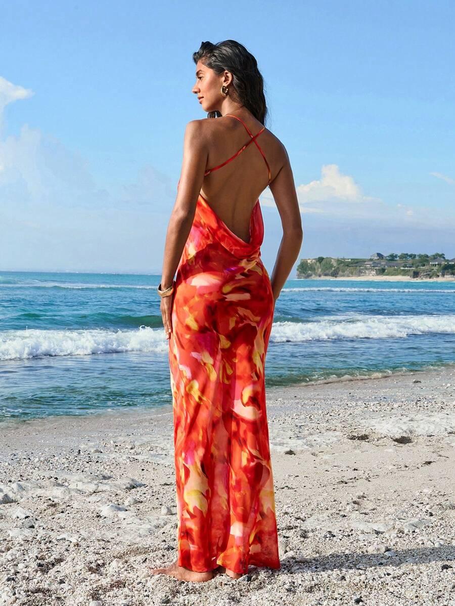 PLAŻOWA SUKIENKA MAXI WE WZÓR