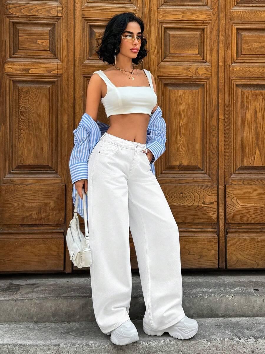 BIAŁE SPODNIE JEANS