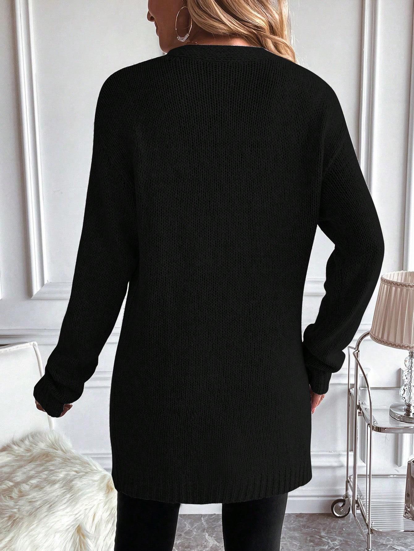 CZARNY DZIANINOWY SWETER NARZUTKA 