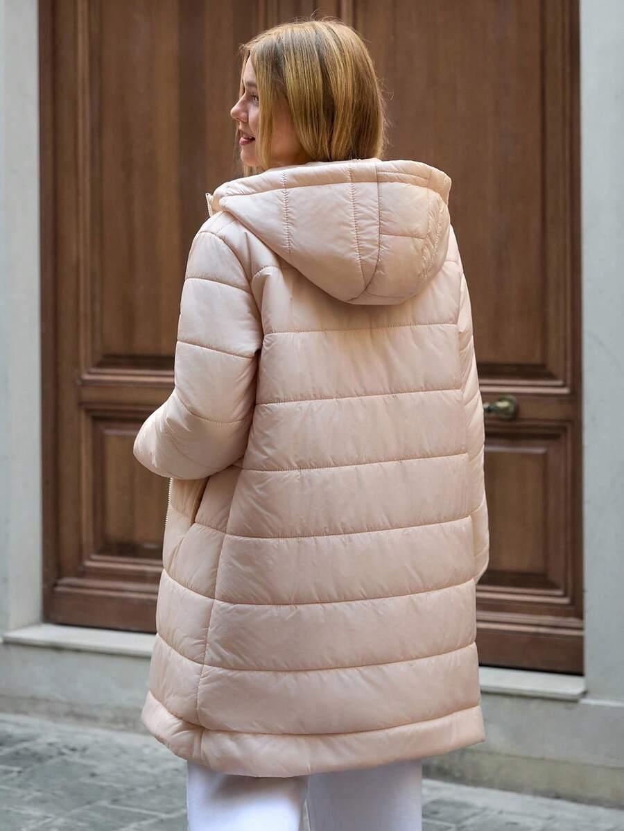 beżowa pikowana kurtka kaptur zip