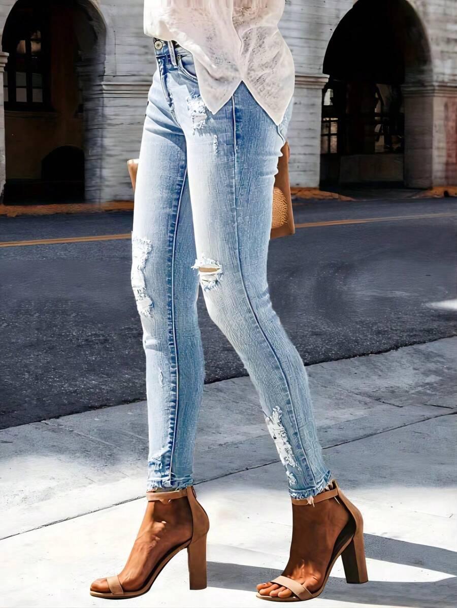 niebieskie spodnie skinny ripped jeans