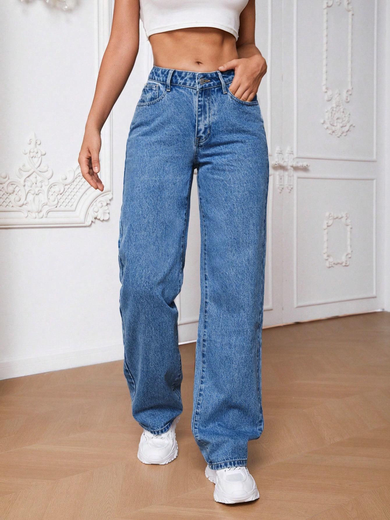 NIEBIESKIE PROSTE SPODNIE JEANS 