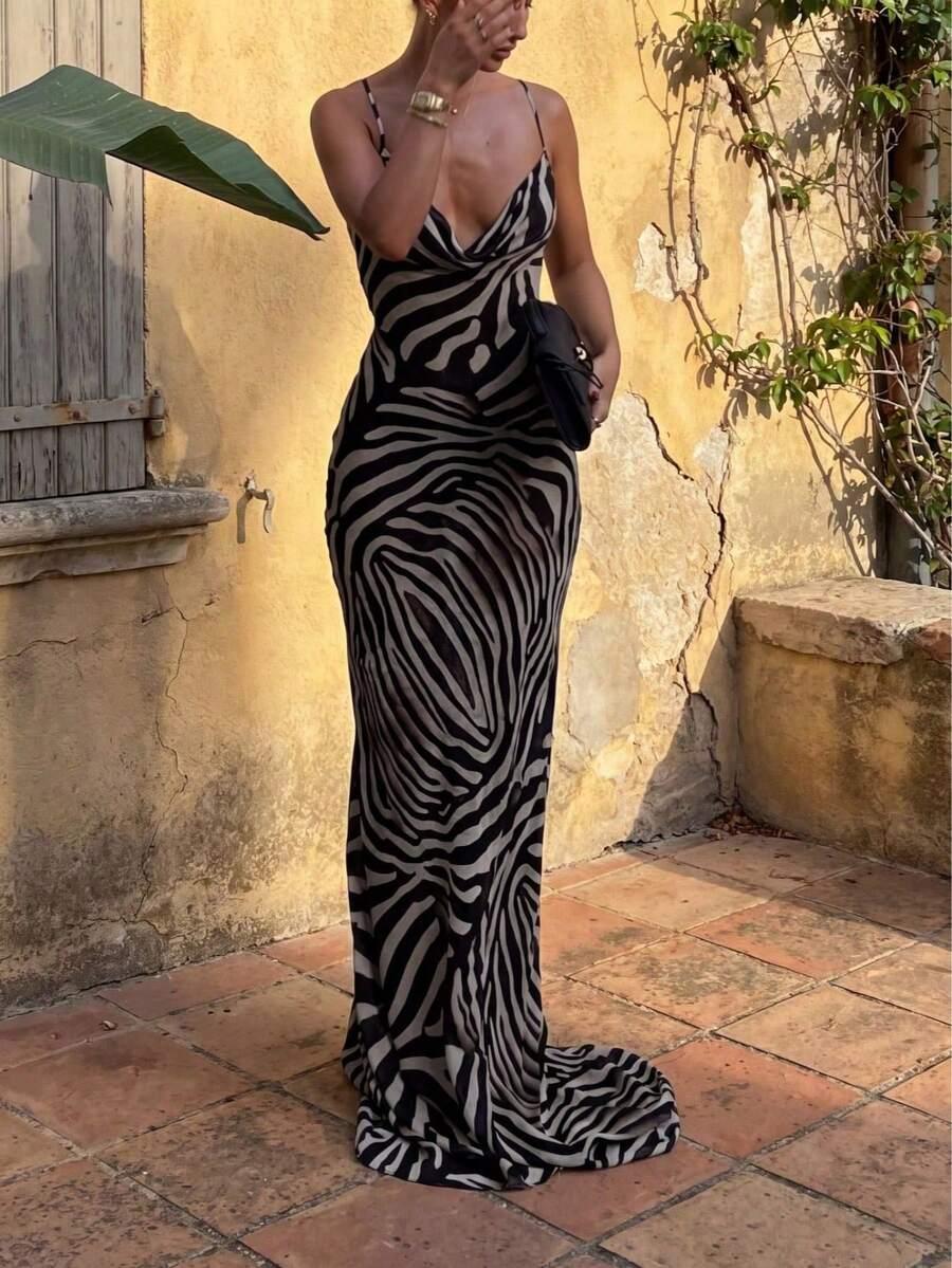 maxi sukienka lejący dekolt animal print