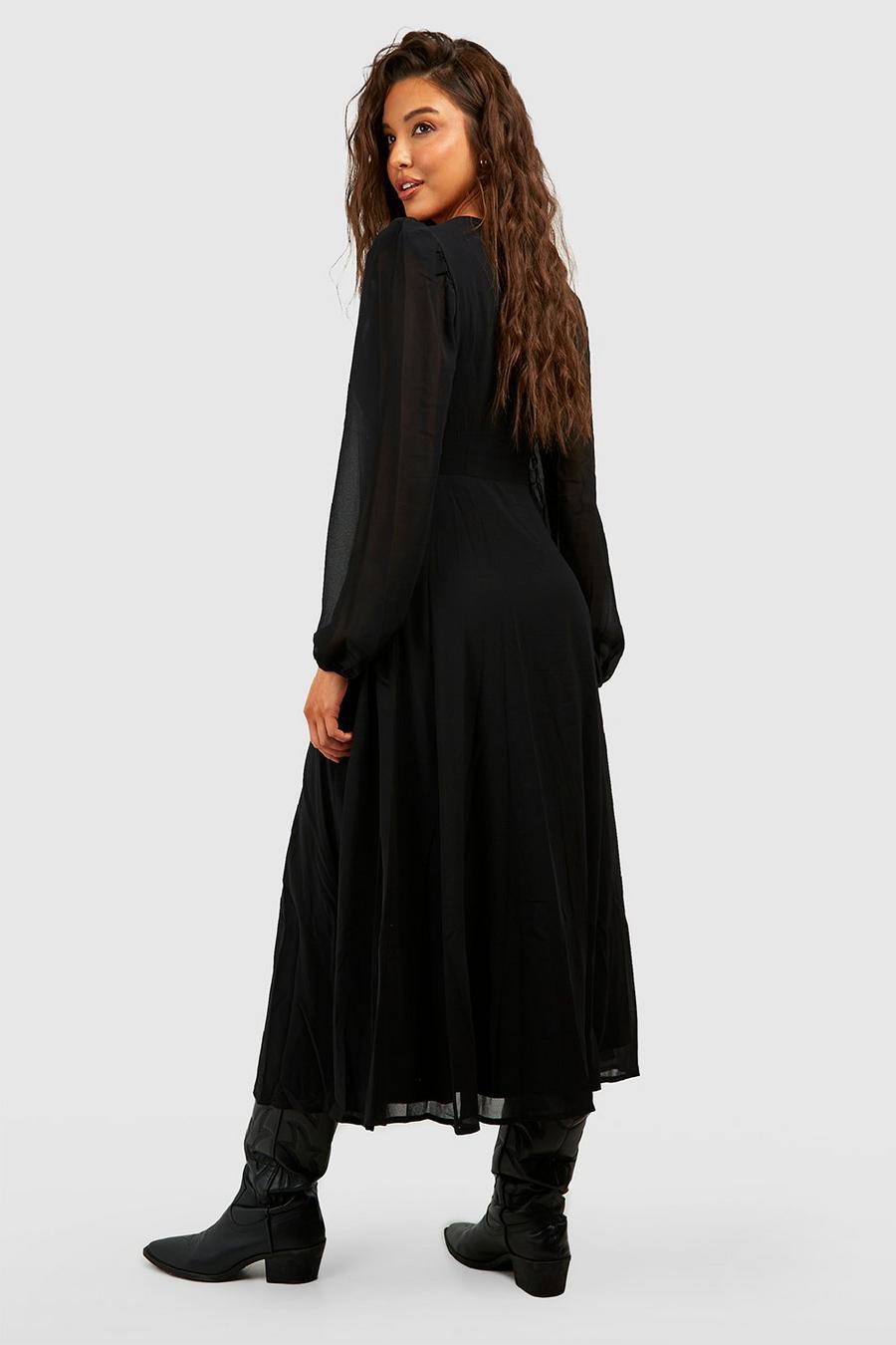 czarna maxi sukienka guziki dekolt rozporek