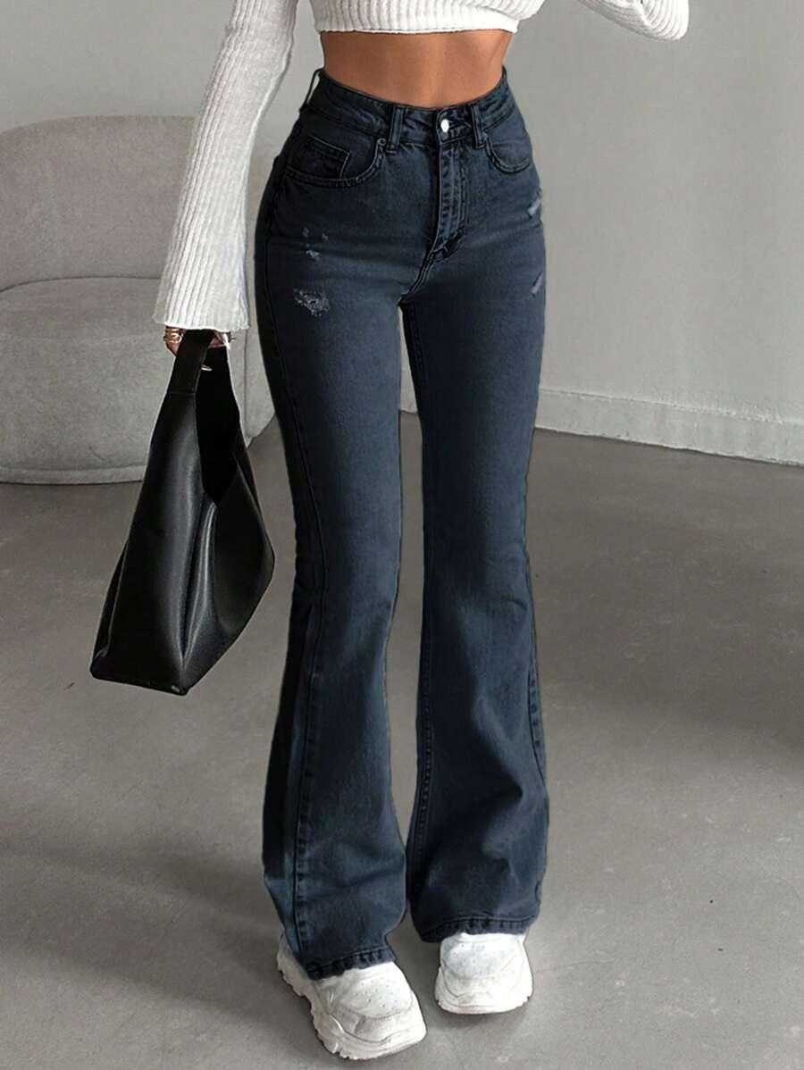 GRANATOWE SPODNIE JEANS WYSOKI STAN 