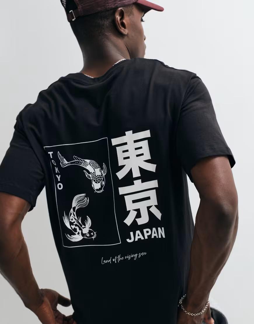 CZARNY T-SHIRT NADRUK