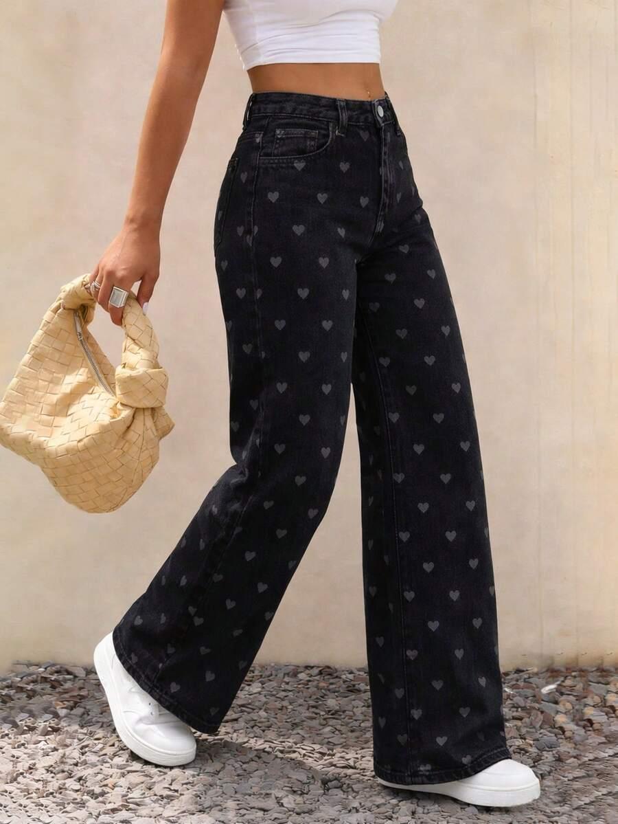 CZARNE SPODNIE JEANS WZÓR SERCA