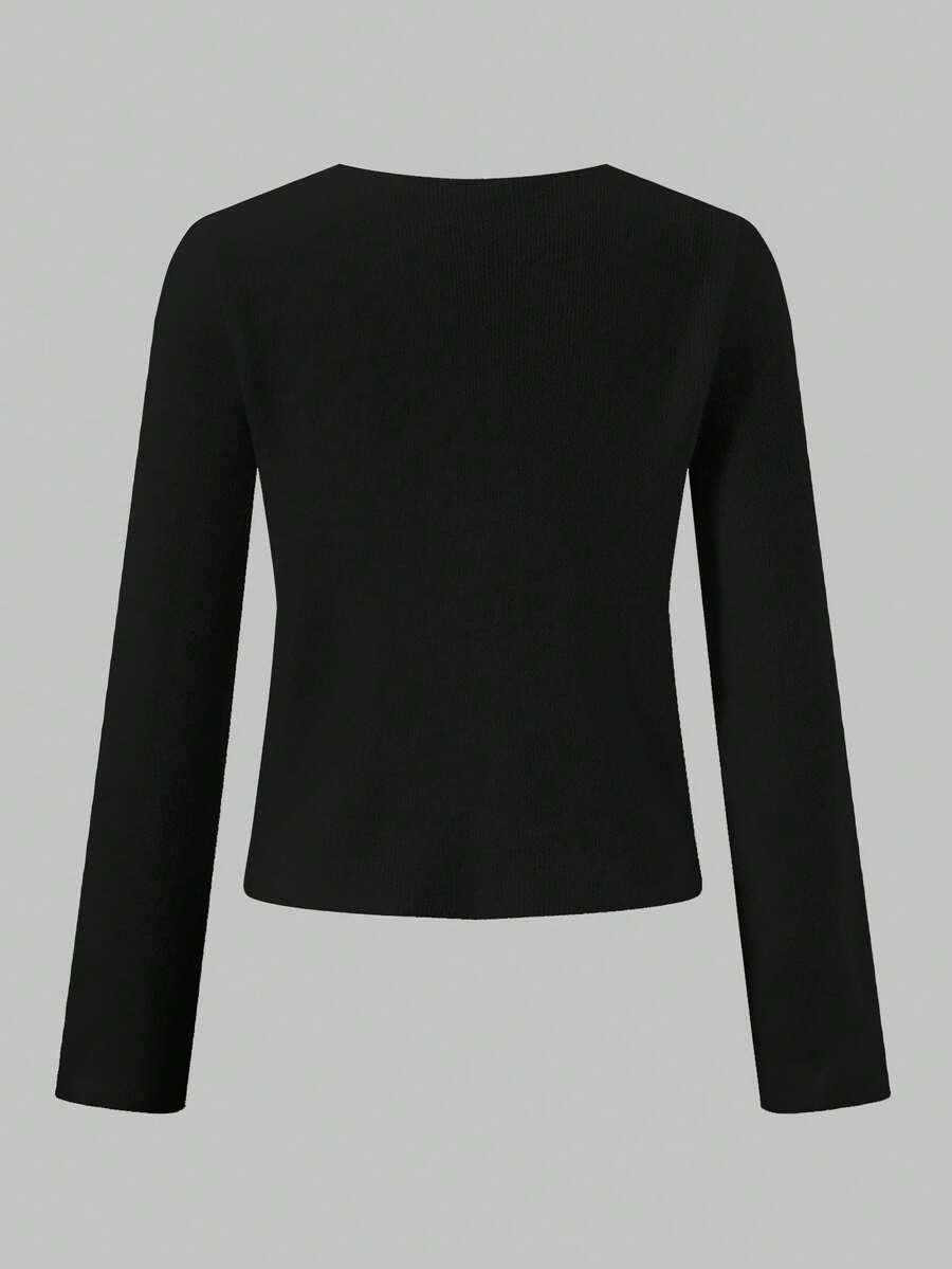 CZARNY SWETER KARDIGAN V NECK