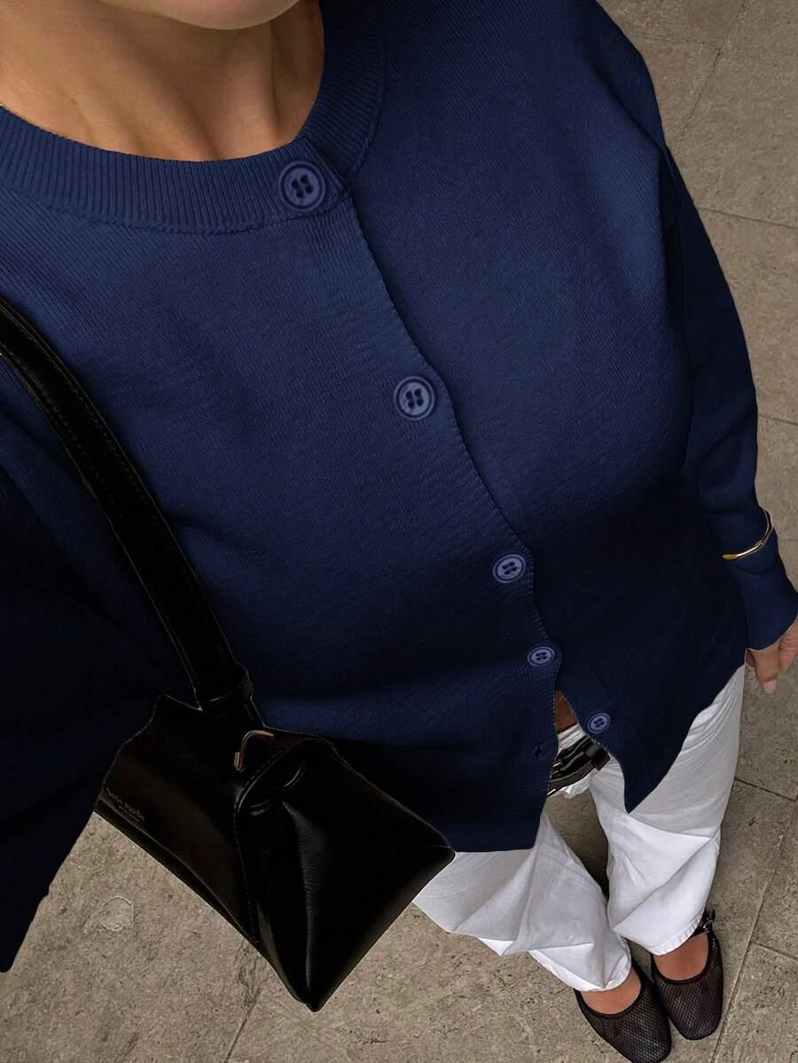 GRANATOWY DZIANINOWY SWETER 