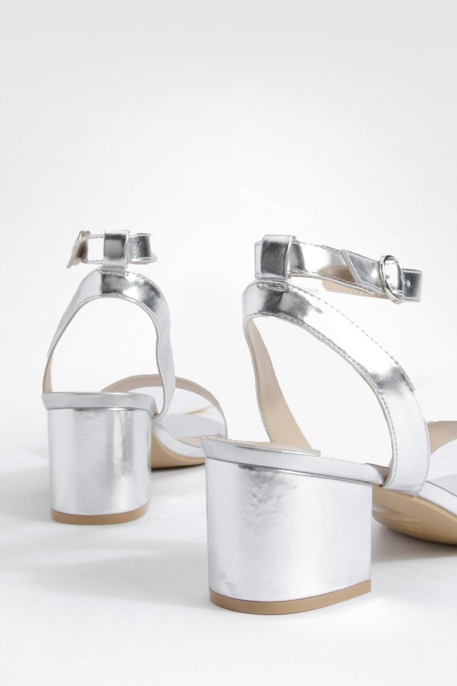 srebrne metaliczne sandały obcas klocek