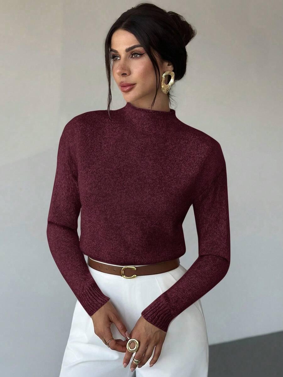 BORDOWY SWETER DŁUGI RĘKAW