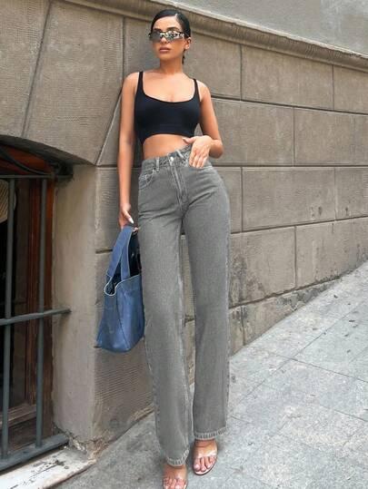 SZARE JEANSY WYSOKI STAN 