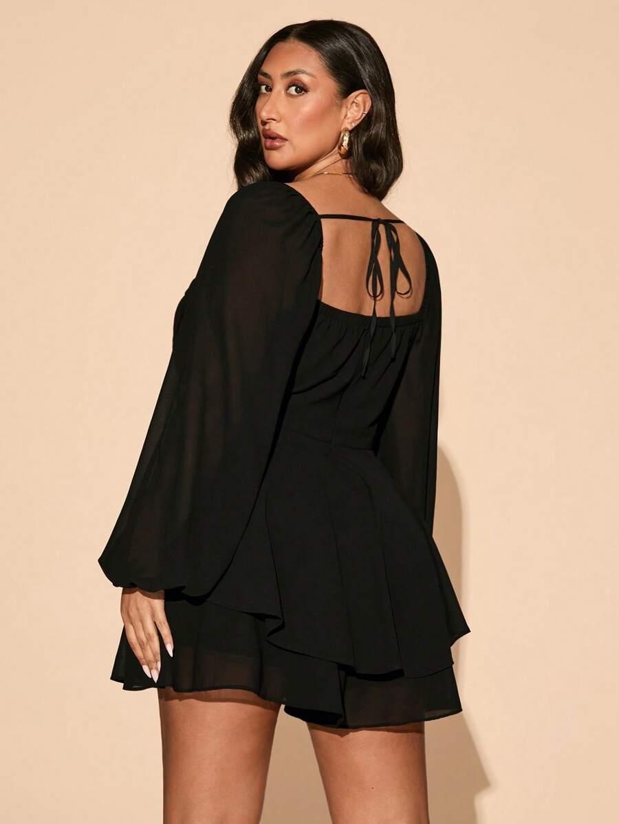 CZARNA MINI SUKIENKA FALBANA 