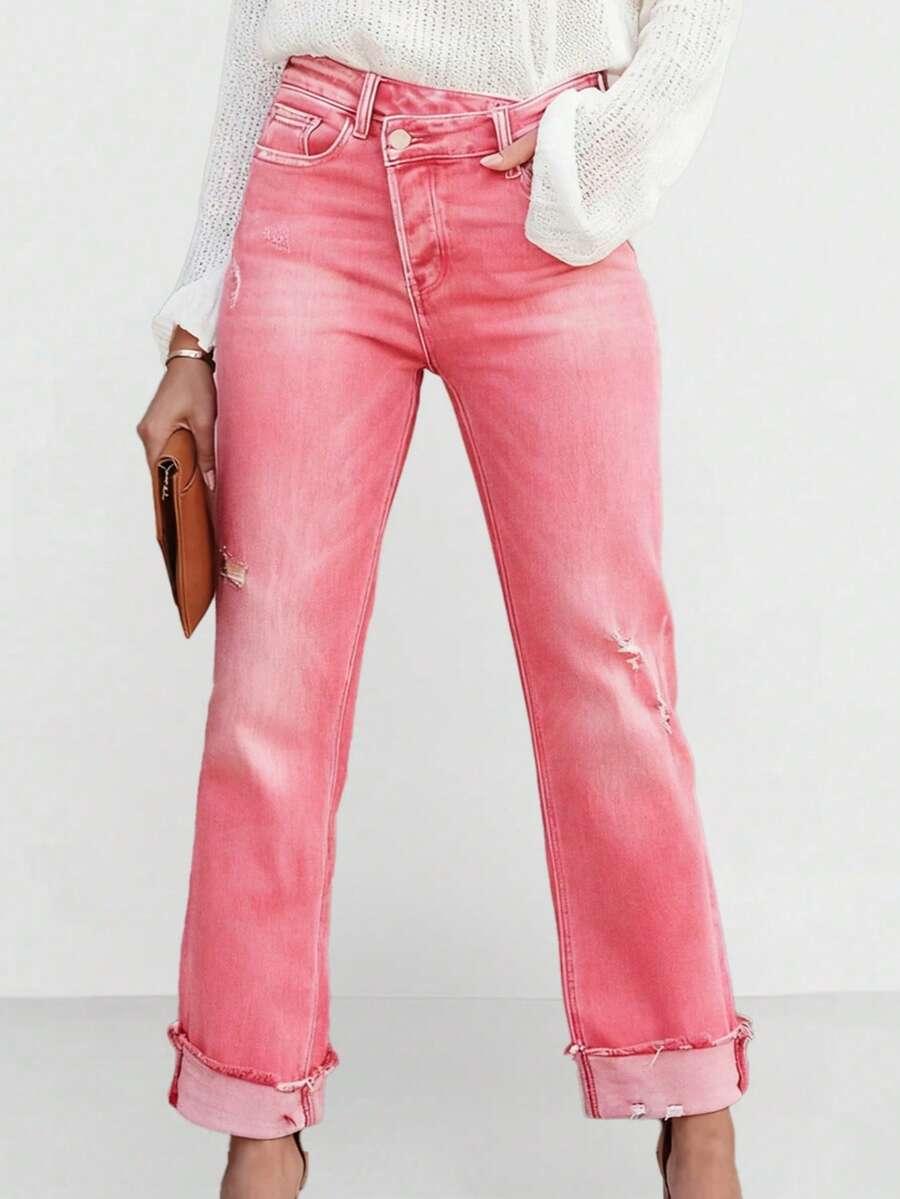 różowe spodnie jeans