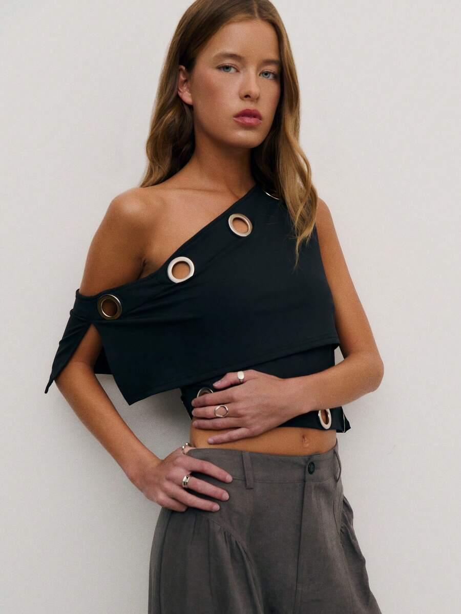 czarny asymetryczny top