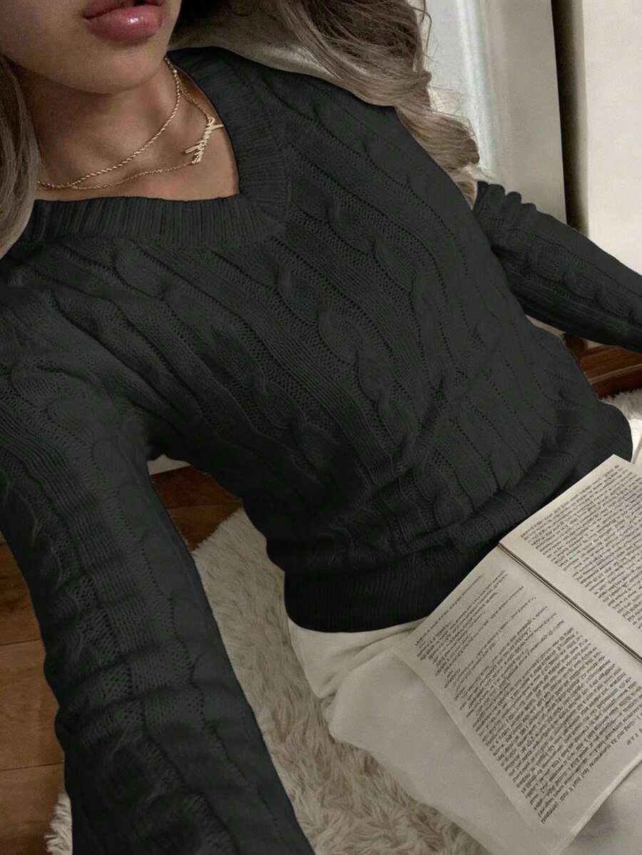 czarny sweter splot
