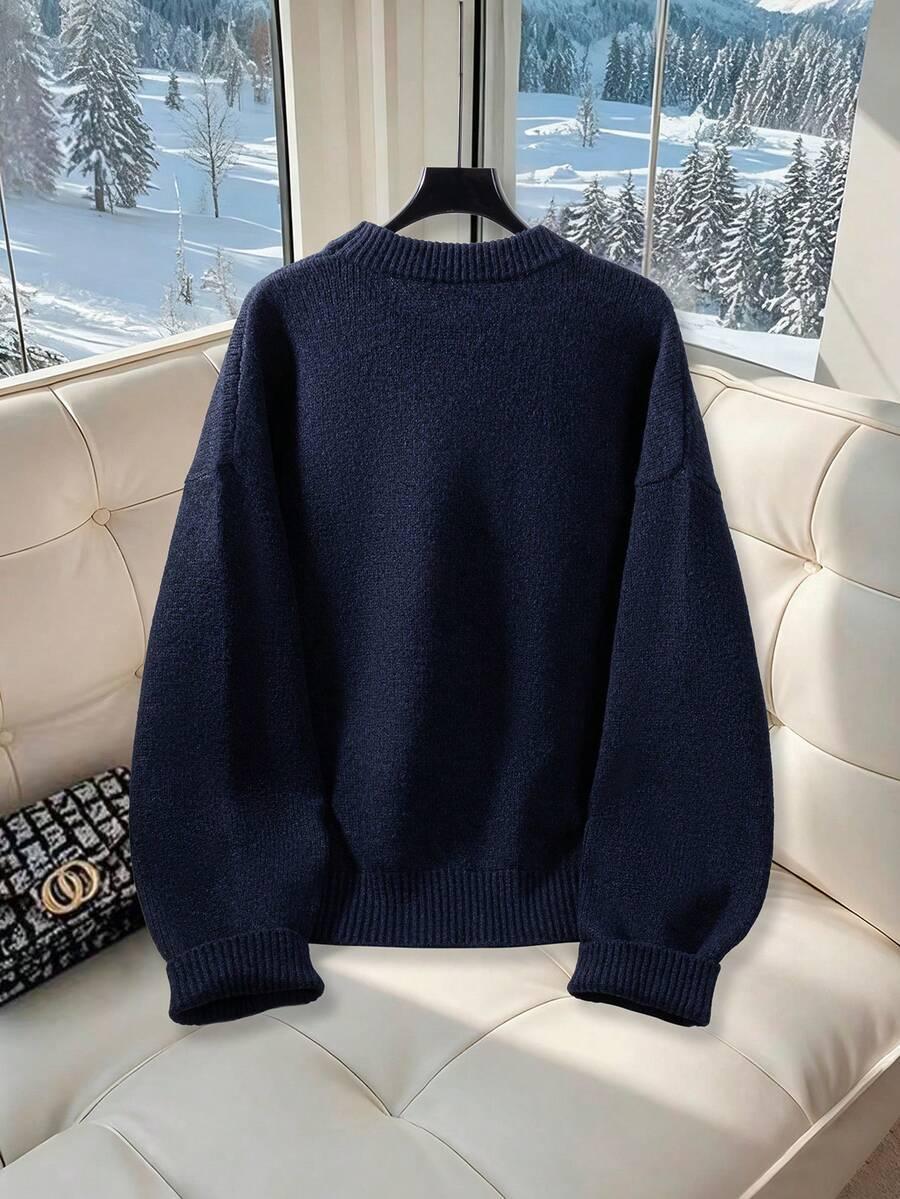 GRANATOWY SWETER OKRĄGŁY DEKOLT 