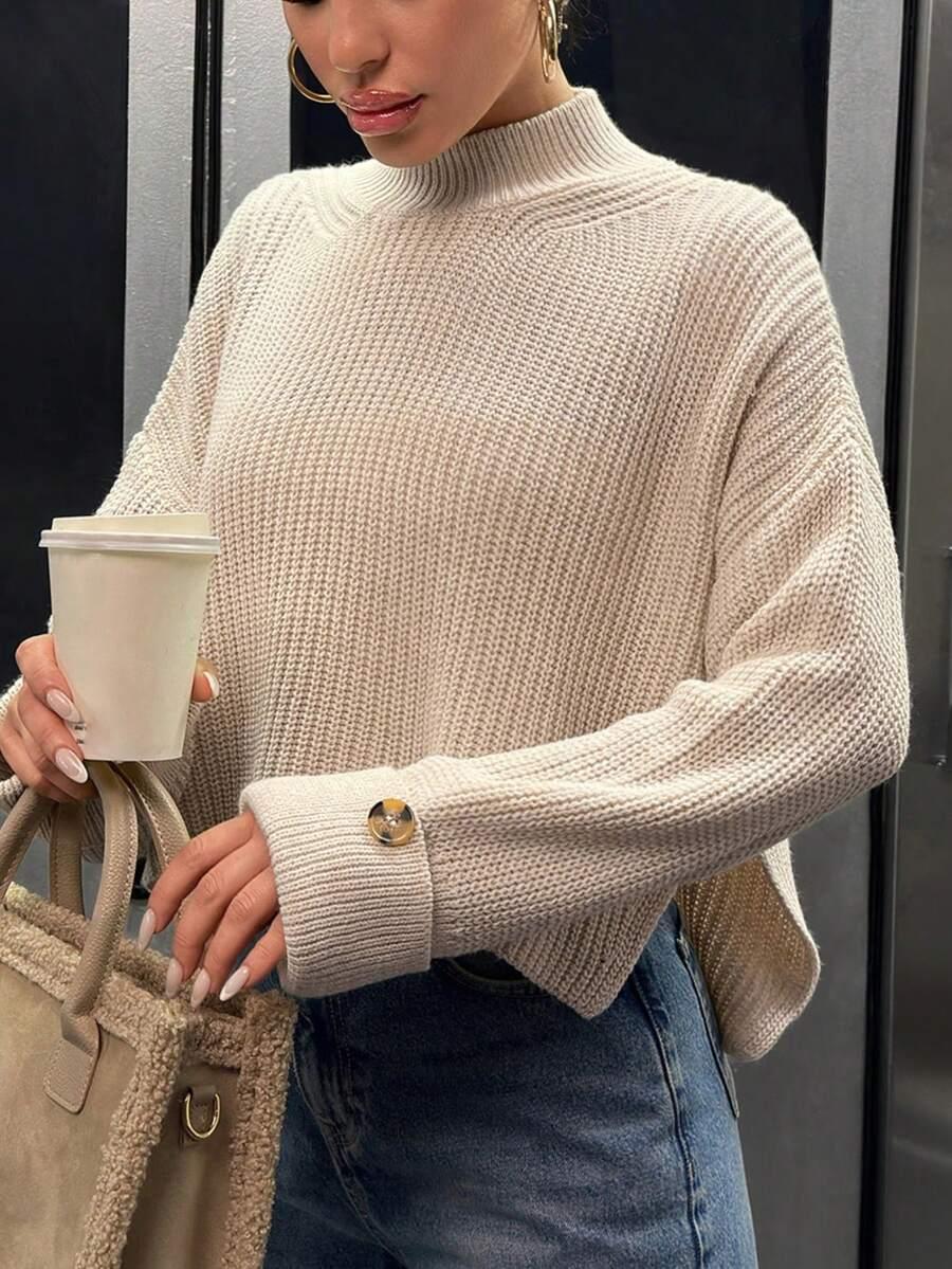 brązowy SWETER guziki