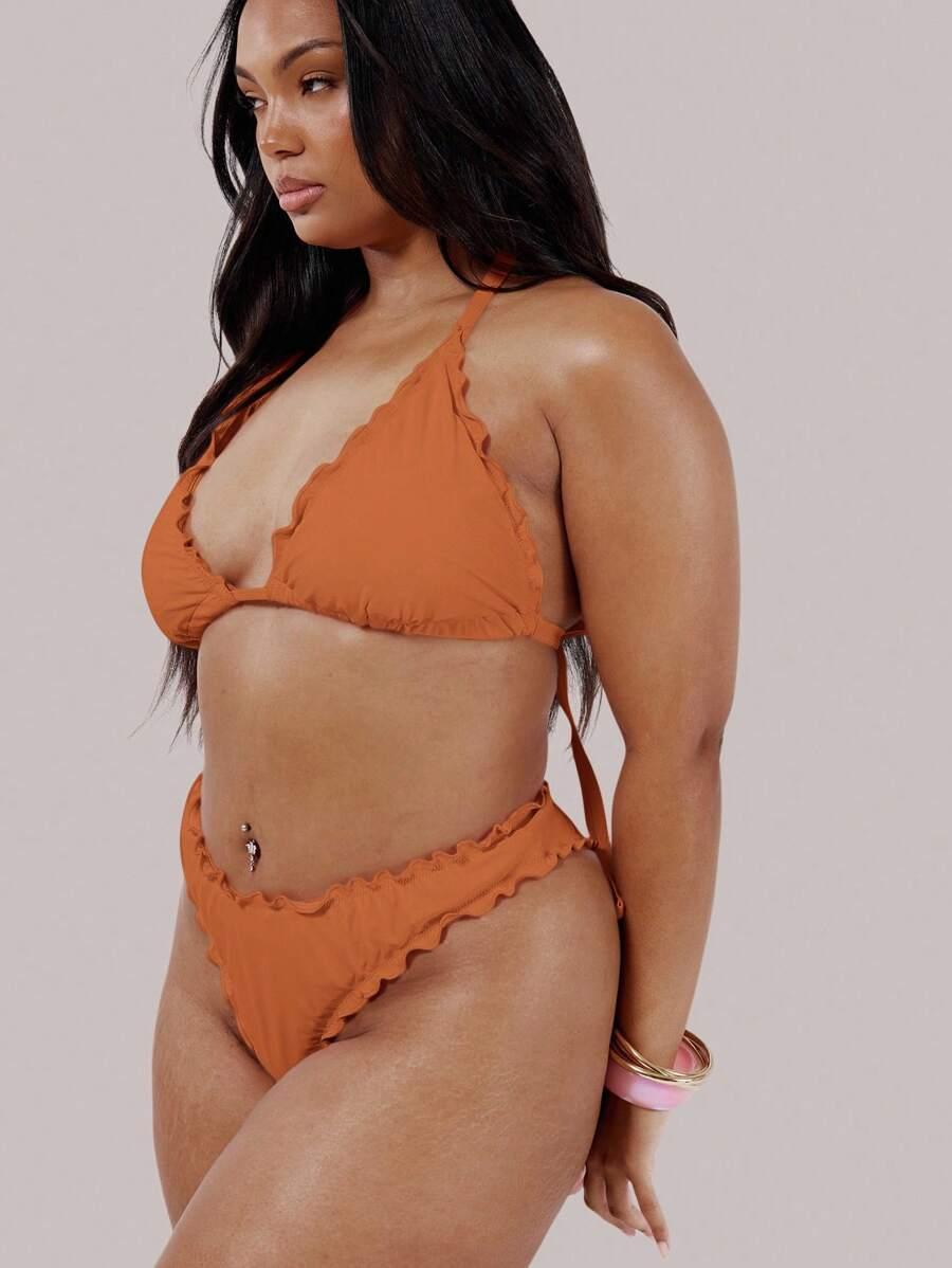 POMARAŃCZOWA GÓRA OD BIKINI FALBANA WIĄZANIE 