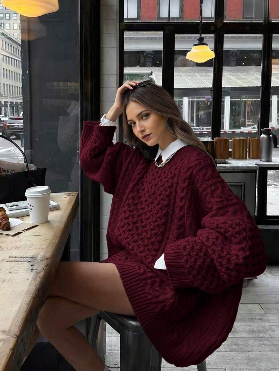 BORDOWY DZIANINOWY SWETER