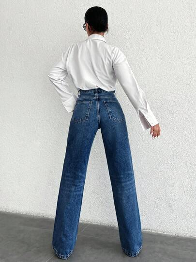 GRANATOWE SPODNIE JEANS 