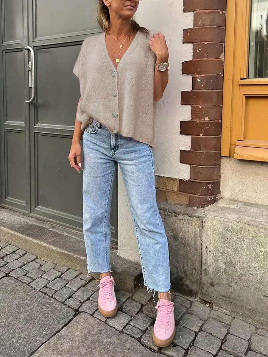 beżowy sweter krótki rękaw