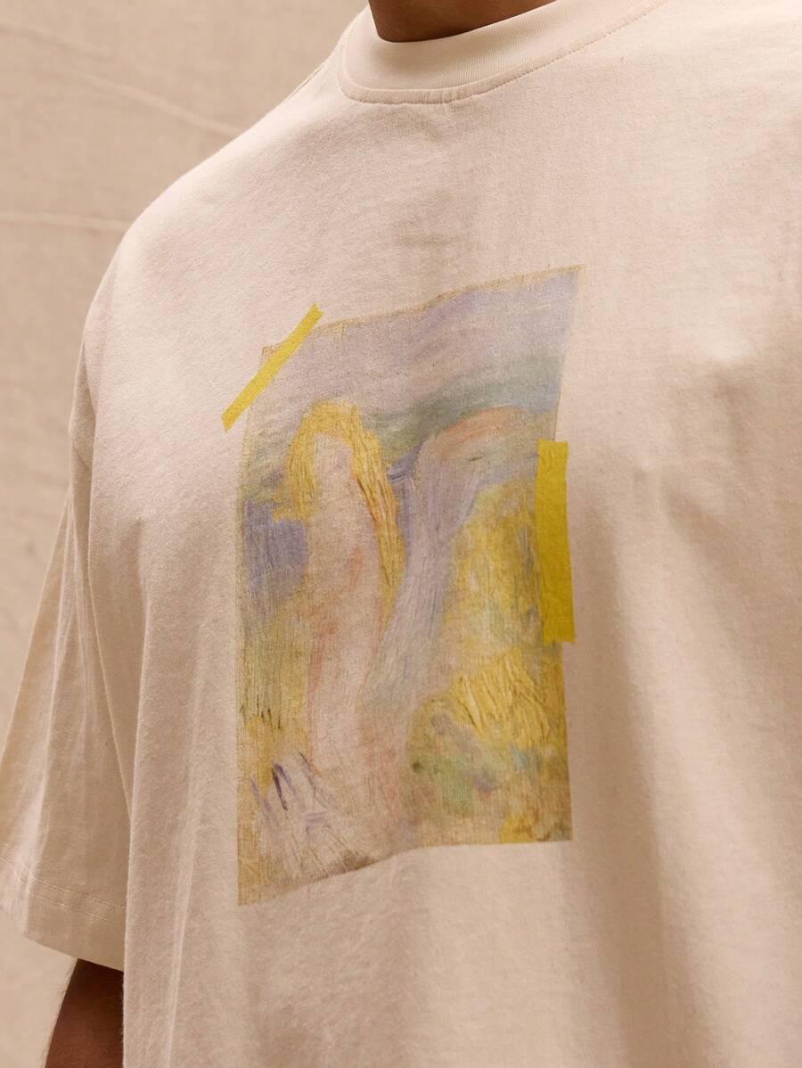beżowy t-shirt nadruk 