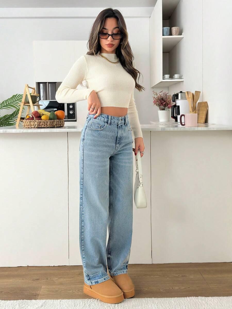 NIEBIESKIE SPODNIE JEANS WYSOKI STAN