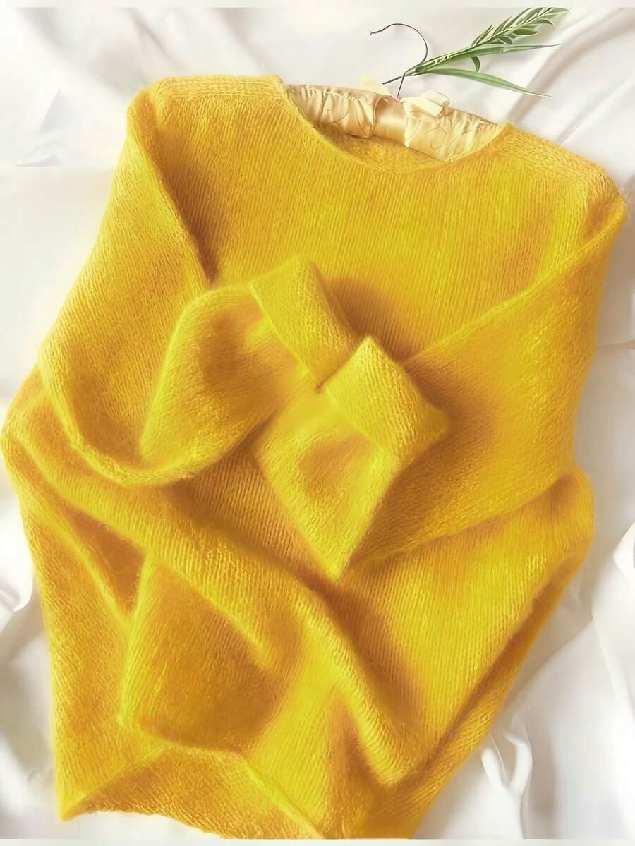 ŻÓŁTY SWETER OKRĄGŁY DEKOLT