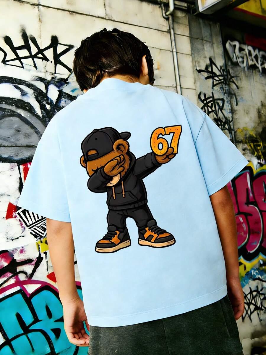niebieski t-shirt nadruk