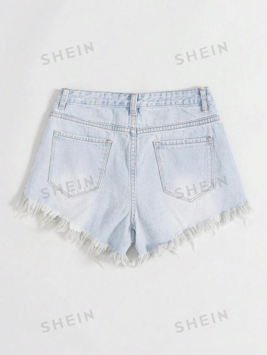 NIEBIESKIE SPODENKI JEANS PRZETARCIE 