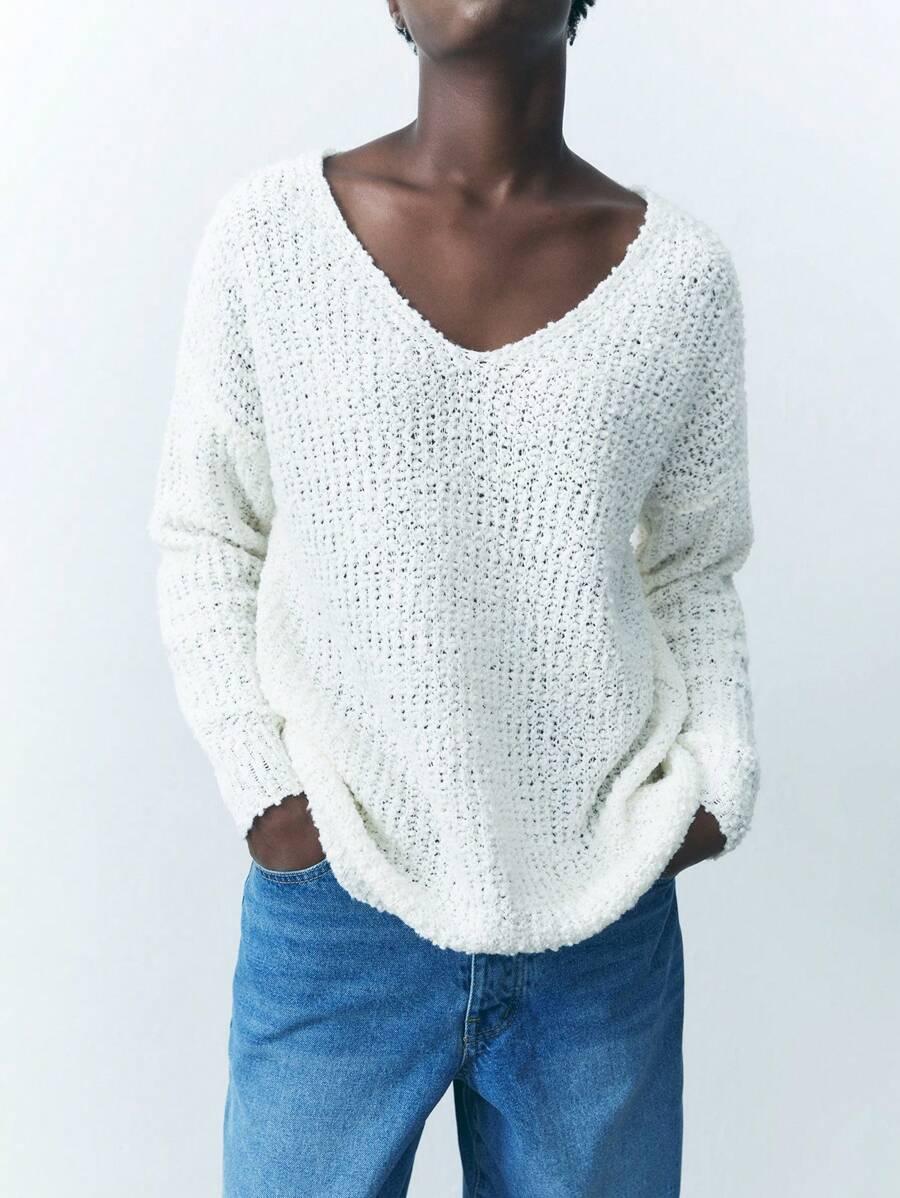 luźny sweter z domieszką wełny v-neck