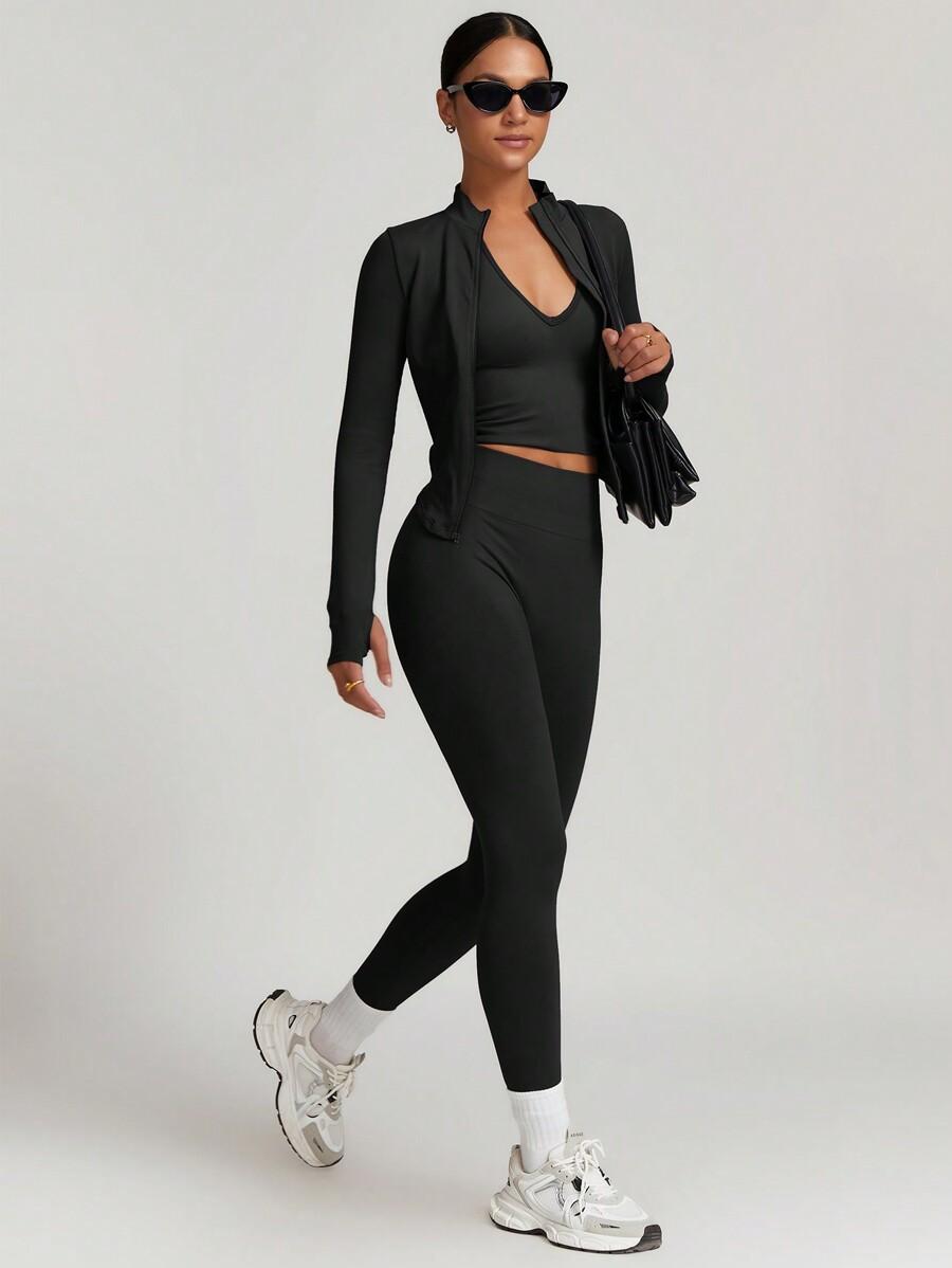 CZARNY KOMPLET BLUZA LEGGINSY 