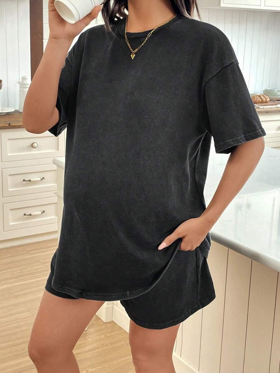 SZARY ciążowy KOMPLET T-SHIRT SPODENKI