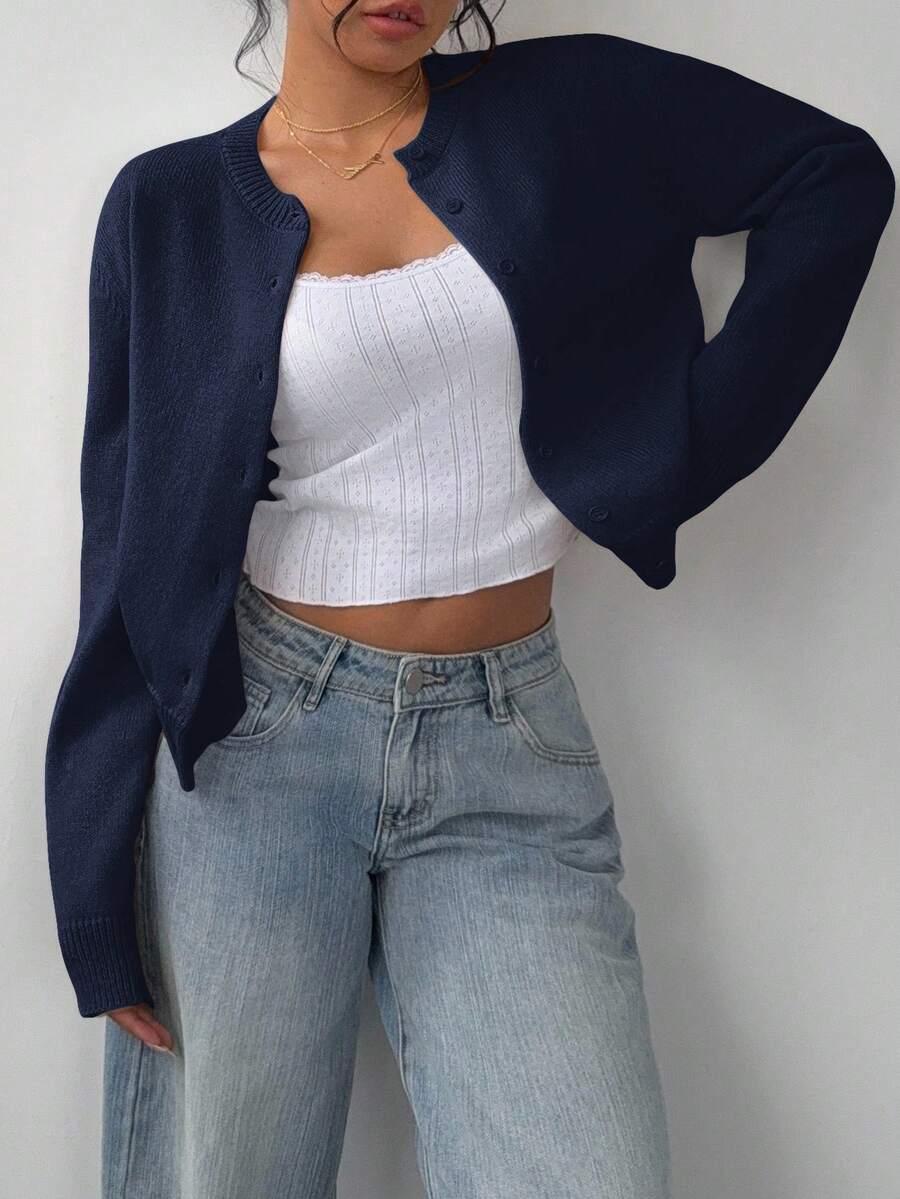 GRANATOWY SWETER GUZIKI