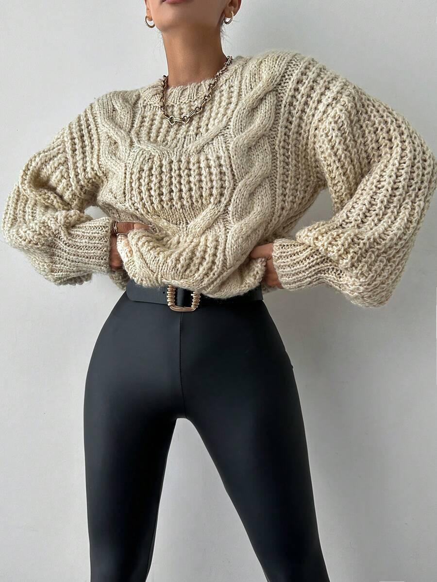 BEŻOWY SWETER DZIANINA 