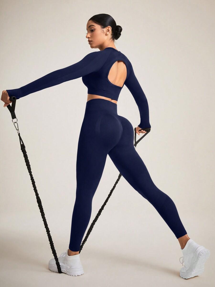 GRANATOWY KOMPLET TOP LEGGINSY 